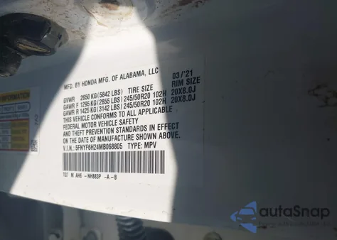 2021 Honda Pilot Awd Special Edition z USA, uszkodzony, nr VIN 5FNYF6H24MB068805